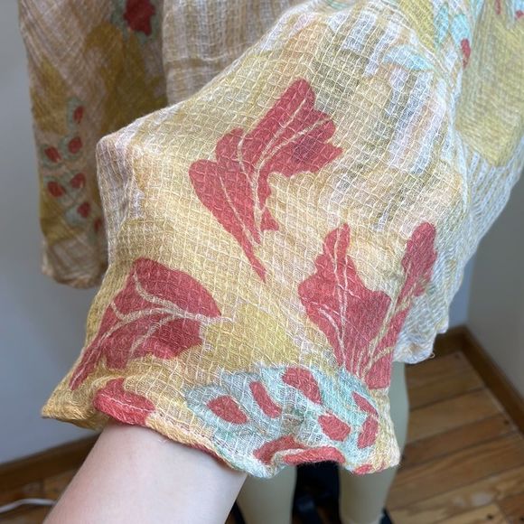 Free People Oversized Bohemian Tropical Lightweight Button Down Shirt Blouse - Picture 7 of 11